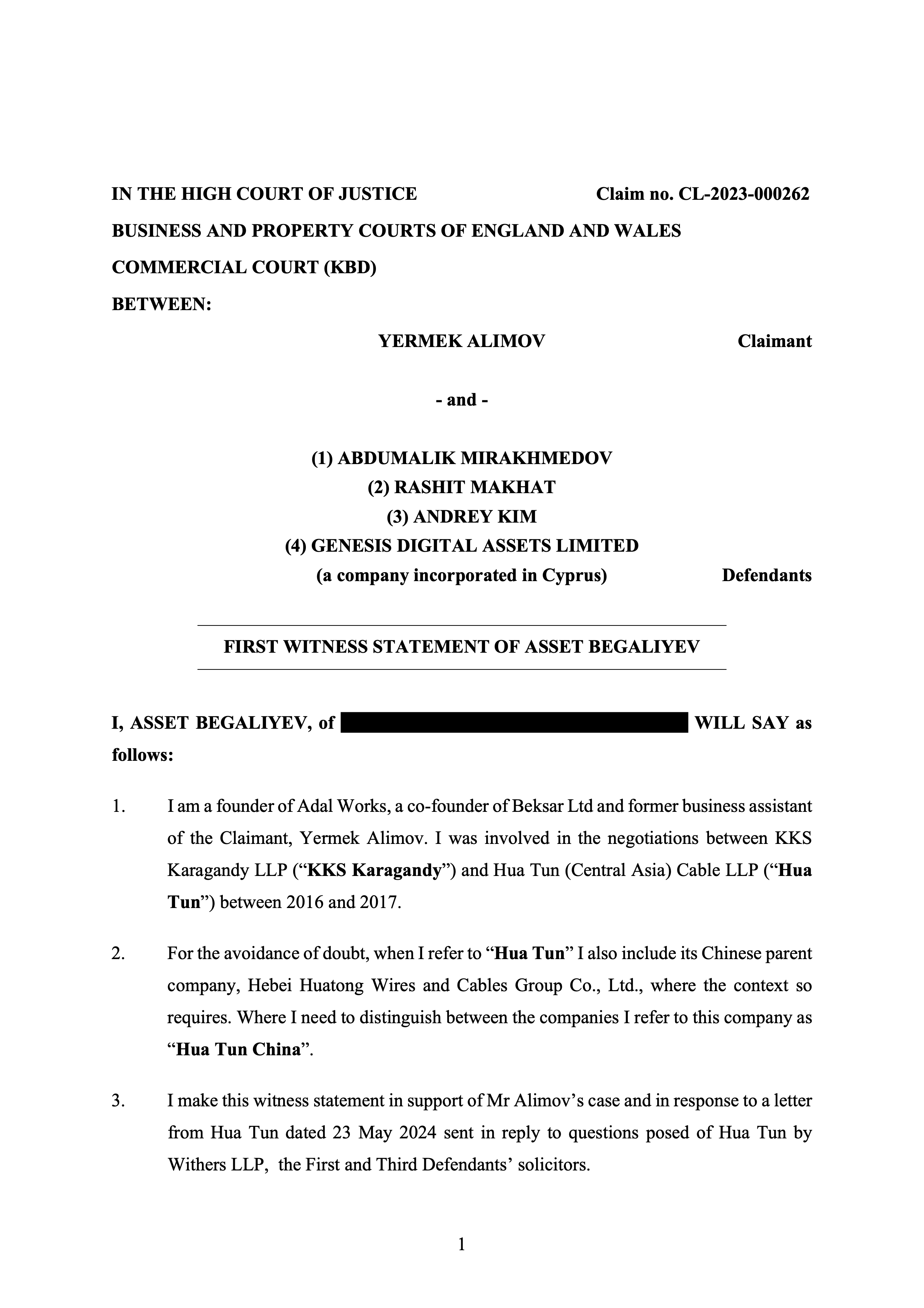 Свидетельские показания Бегалиева